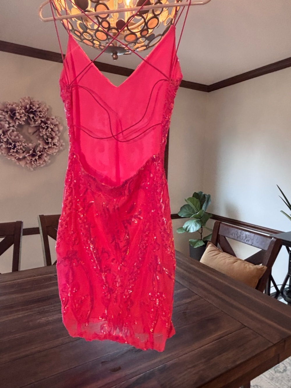 B Darlin Hot Pink Beaded Mini Dress with Spaghetti Straps - Picture 2 of 3